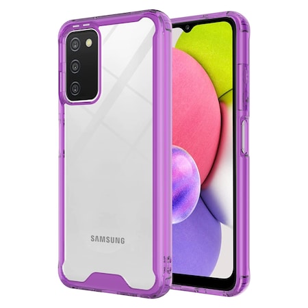 TPU / Acrylic Hard Shell Case With Colored Bumper For Samsung Galaxy A03s Clear And Purple